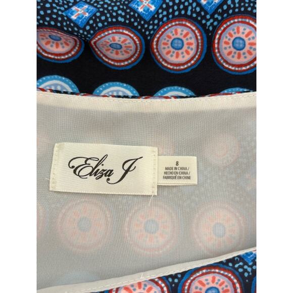 Eliza J Moroccan Inspired Elastic Waist Circle Print Dress in Navy Blue – Size 8 - Picture 6 of 7